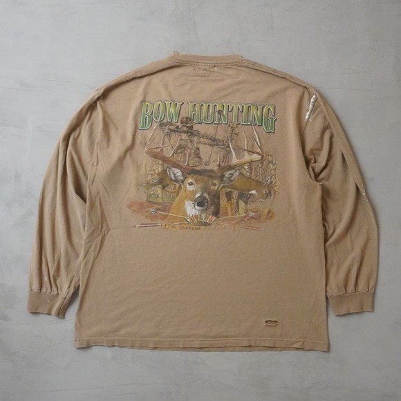 American Vintage Other - Vintage Deer Bow Hunting Long Sleeve T-Shirt Tan XL Faded Distressed
